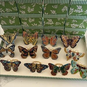 NWOT Vintage Hand Enameled Colorful Butterfly Napkin Ring Set of 12